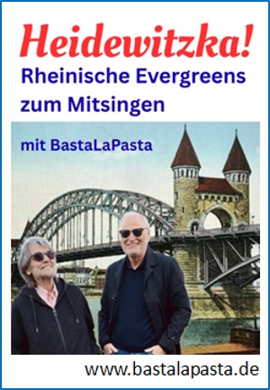 Plakat von BastaLaPasta im Vordergrund. Im Hintergrund ein Bild der Alten Rheinbrücke.